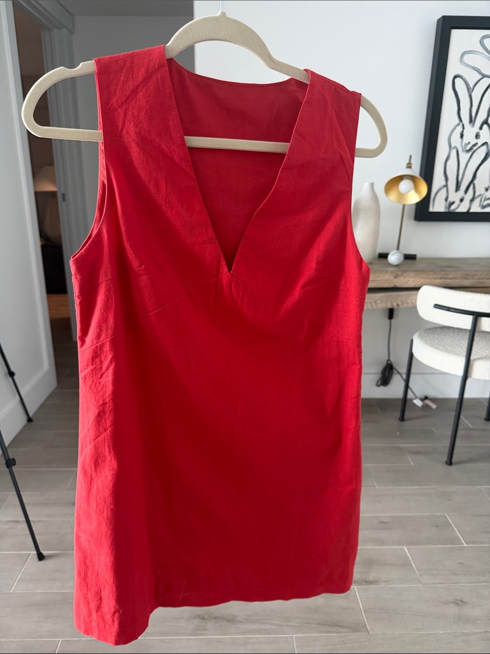 Commense Crimson V-Neck Sleeveless Mini Dress